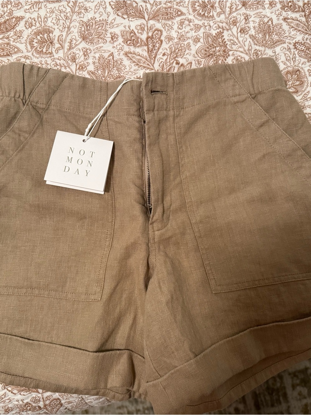 NOT MONDAY Womens Linen Blend Tan Shorts